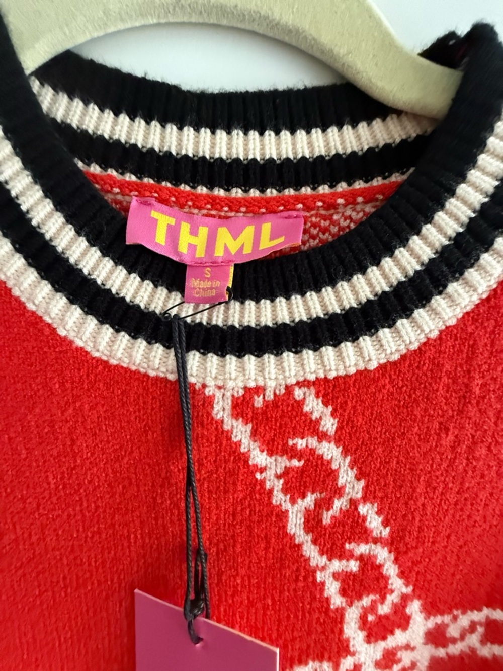 THML Red Chain-Print Crewneck Sweater with Contrast Trim - Picture 2 of 2